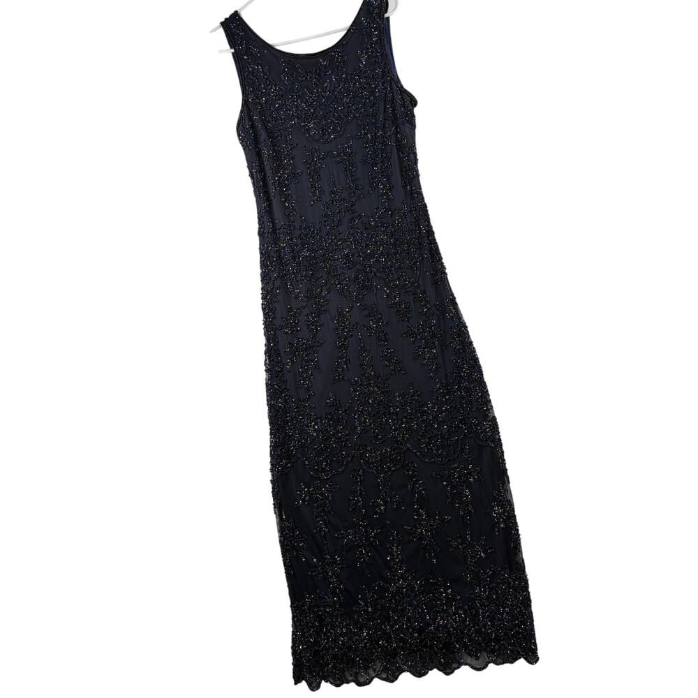 Pisarro Nights Sleeveless Beaded Evening Dress - Navy - Size 10P - Picture 3 of 9